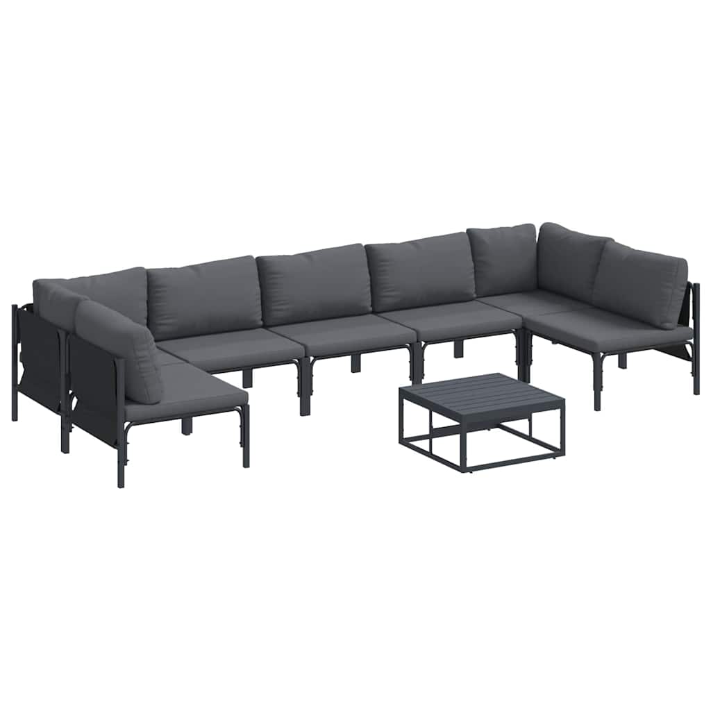 Set Divano da Giardino con cuscino 8 pcs Nero Acciaio