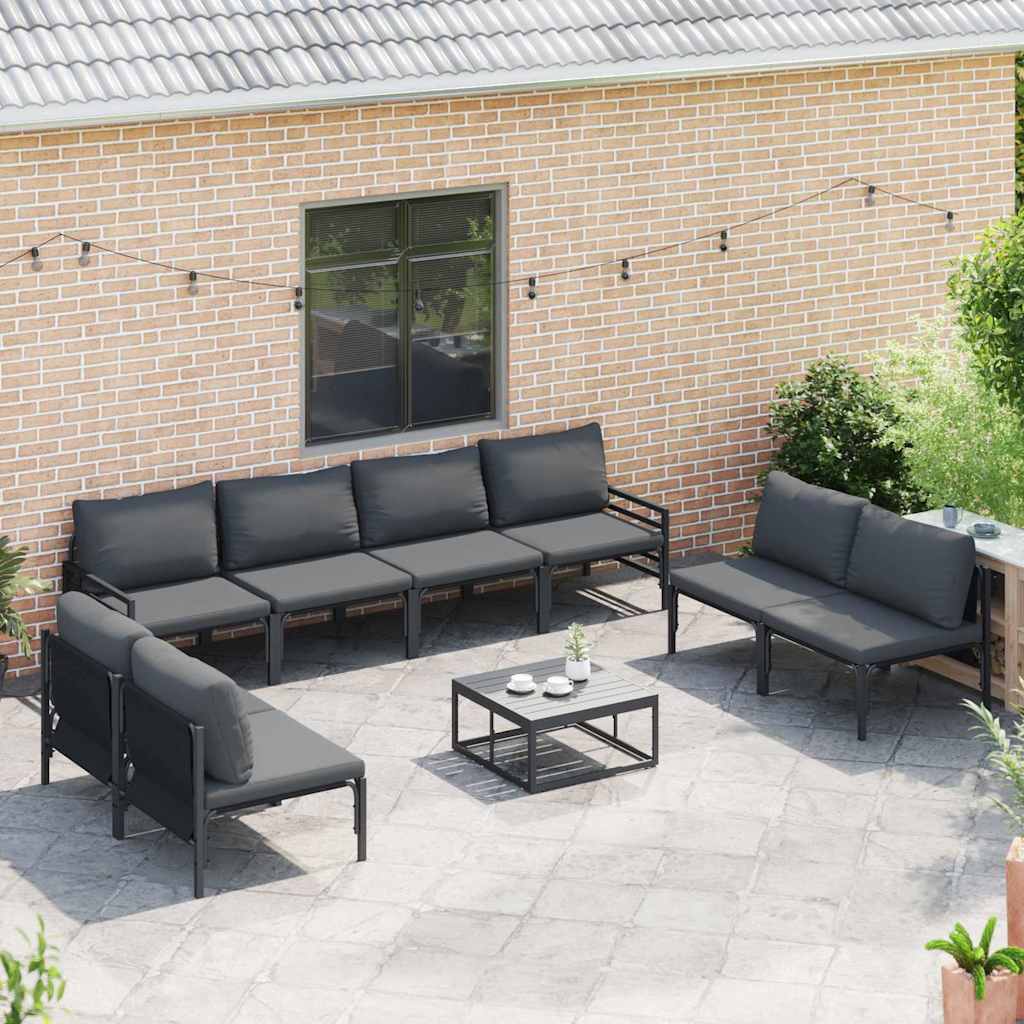 Set Divano da Giardino con cuscino 9 pcs Nero Acciaio | homemem39