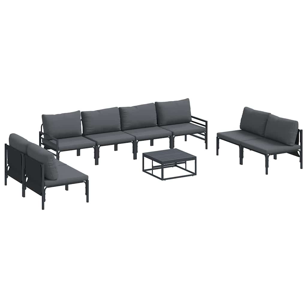 Set Divano da Giardino con cuscino 9 pcs Nero Acciaio | homemem39