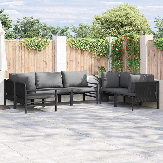 Set Divano da Giardino con cuscino 6 pcs Nero Acciaio