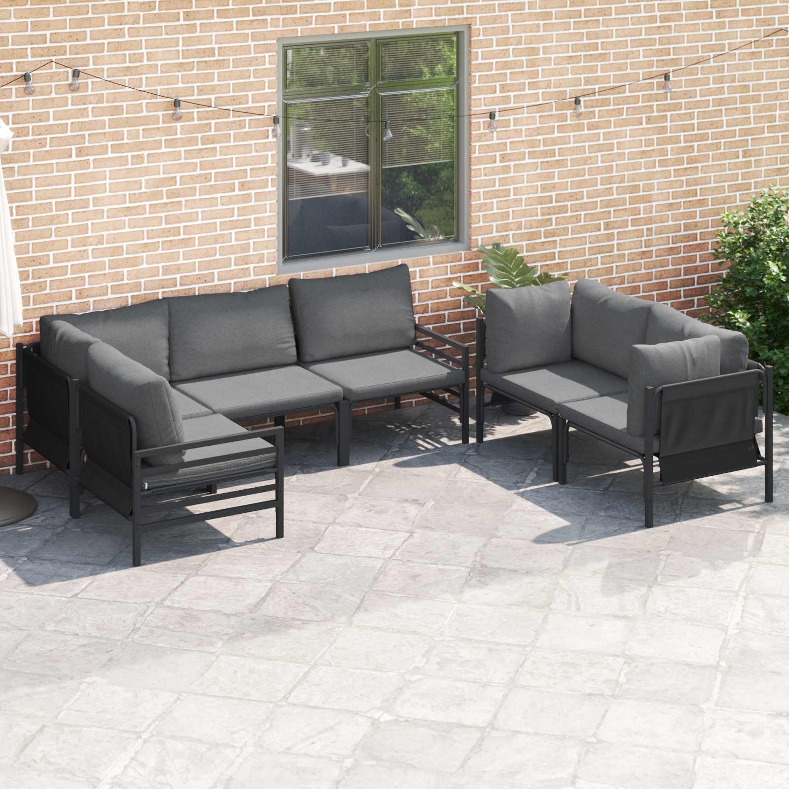 Set Divano da Giardino con cuscino 6 pcs Nero Acciaio | homemem39