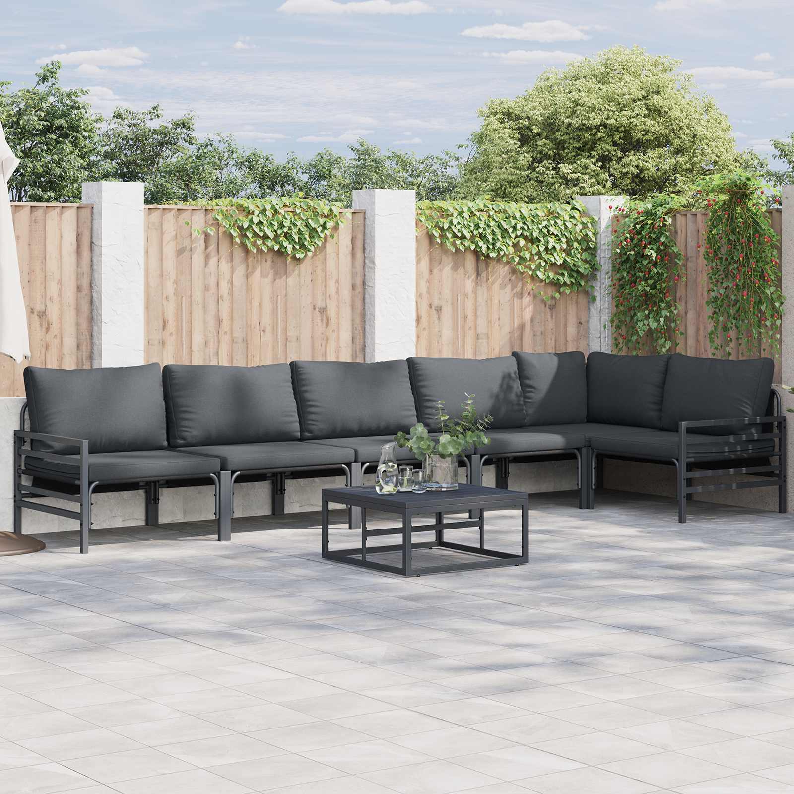 Set Divano da Giardino con cuscino 6 pcs Nero Acciaio | homemem39