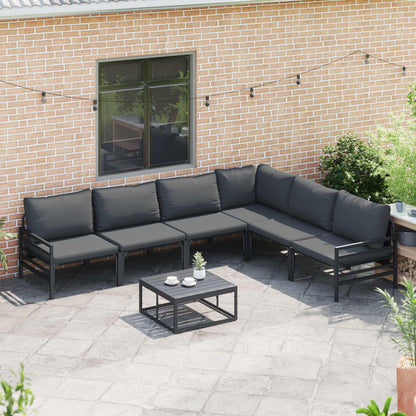 Set Divano da Giardino con cuscino 7 pcs Nero Acciaio