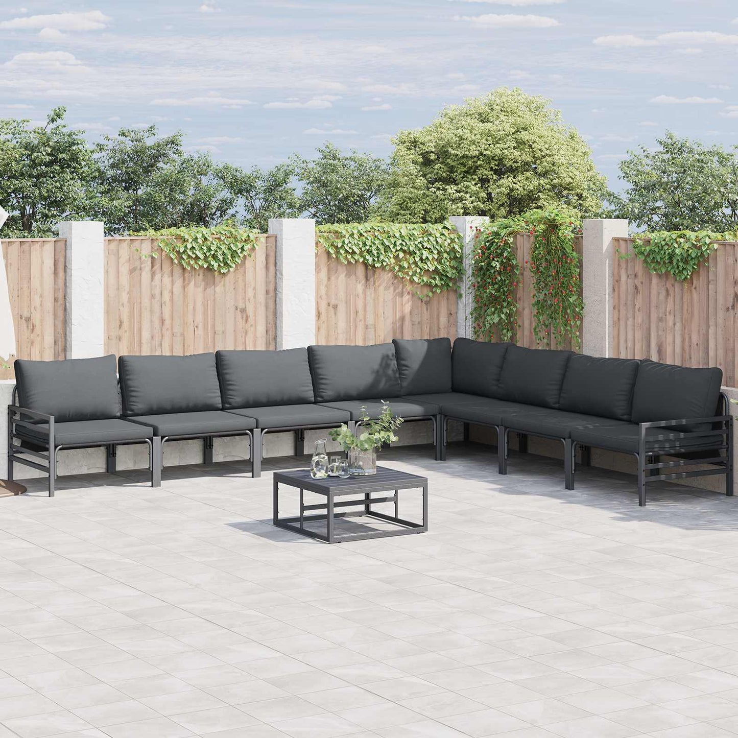 Set Divano da Giardino con cuscino 8 pcs Nero Acciaio