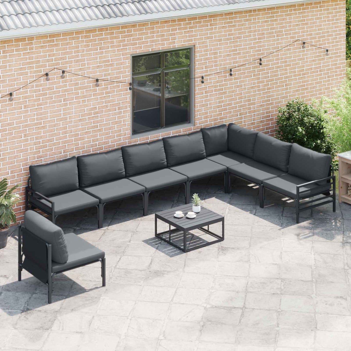 Set Divano da Giardino con cuscino 9 pcs Nero Acciaio | homemem39