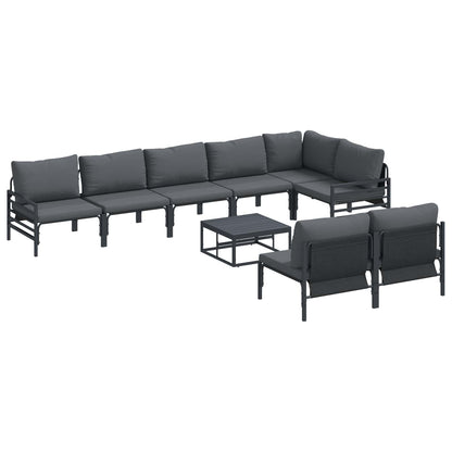 Set Divano da Giardino con cuscino 9 pcs Nero Acciaio