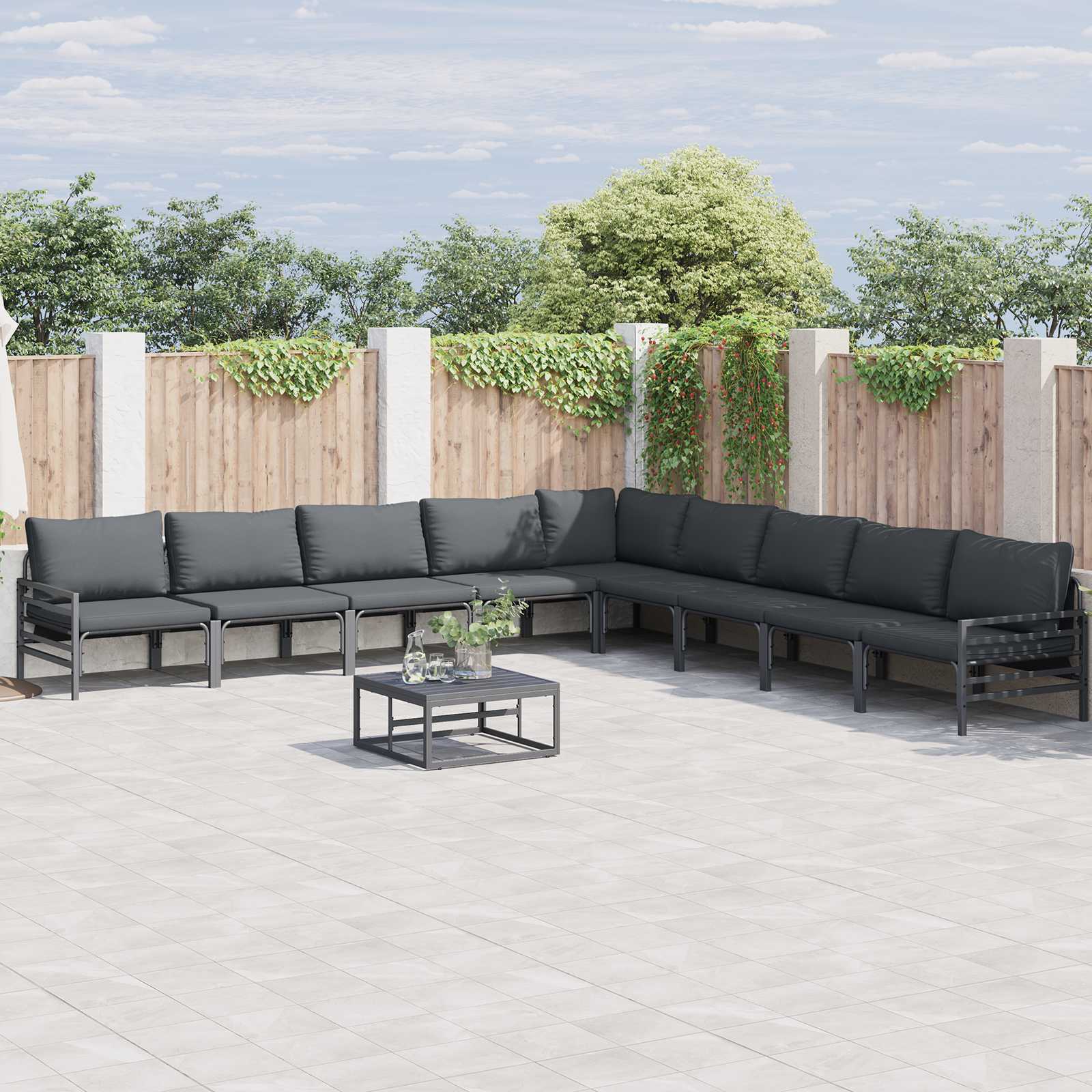 Set Divano da Giardino con cuscino 10 pcs Nero Acciaio | homemem39