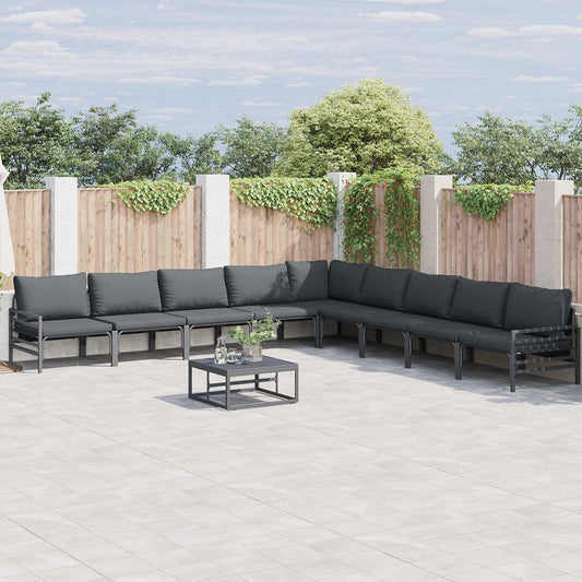 Set Divano da Giardino con cuscino 10 pcs Nero Acciaio | homemem39