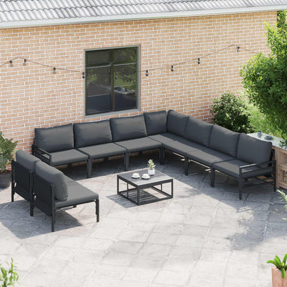 Set Divano da Giardino con cuscino 10 pcs Nero Acciaio | homemem39