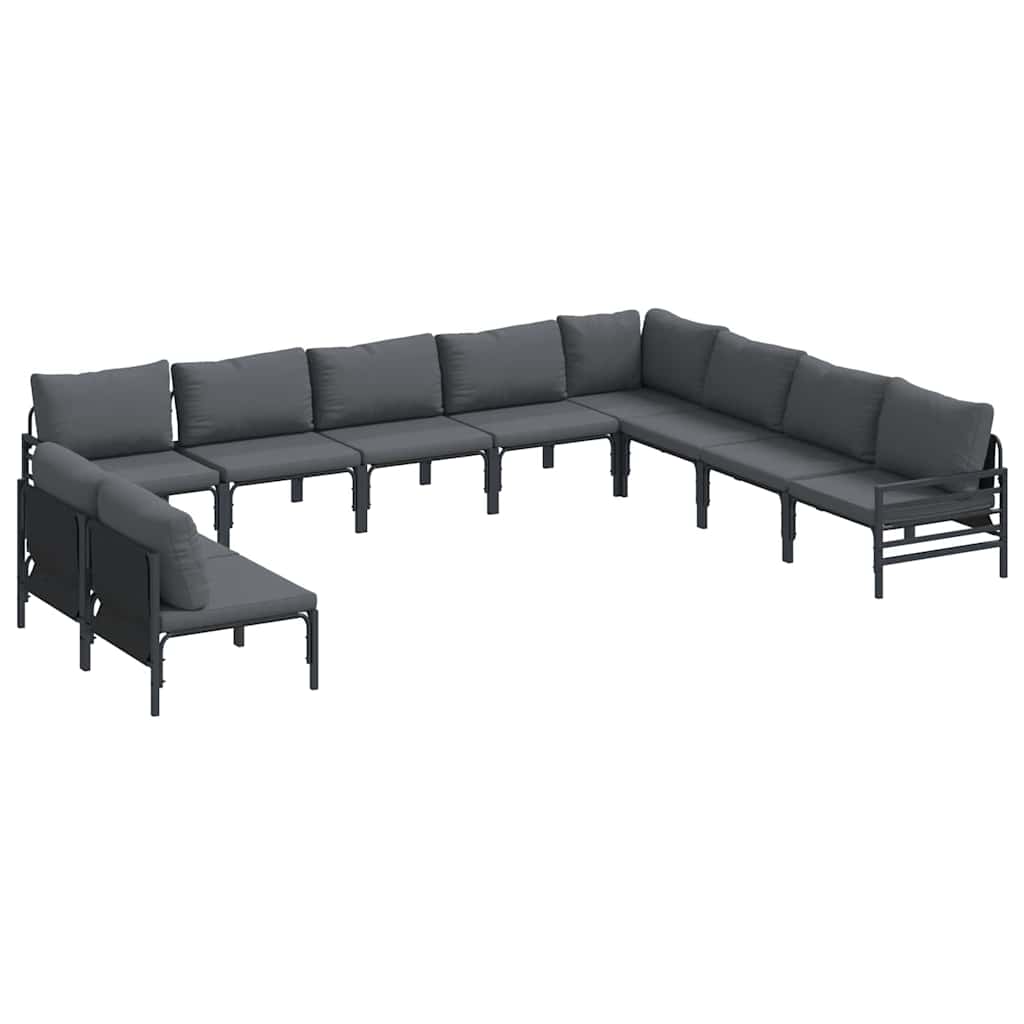 Set Divano da Giardino con cuscino 10 pcs Nero Acciaio | homemem39