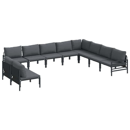 Set Divano da Giardino con cuscino 10 pcs Nero Acciaio | homemem39