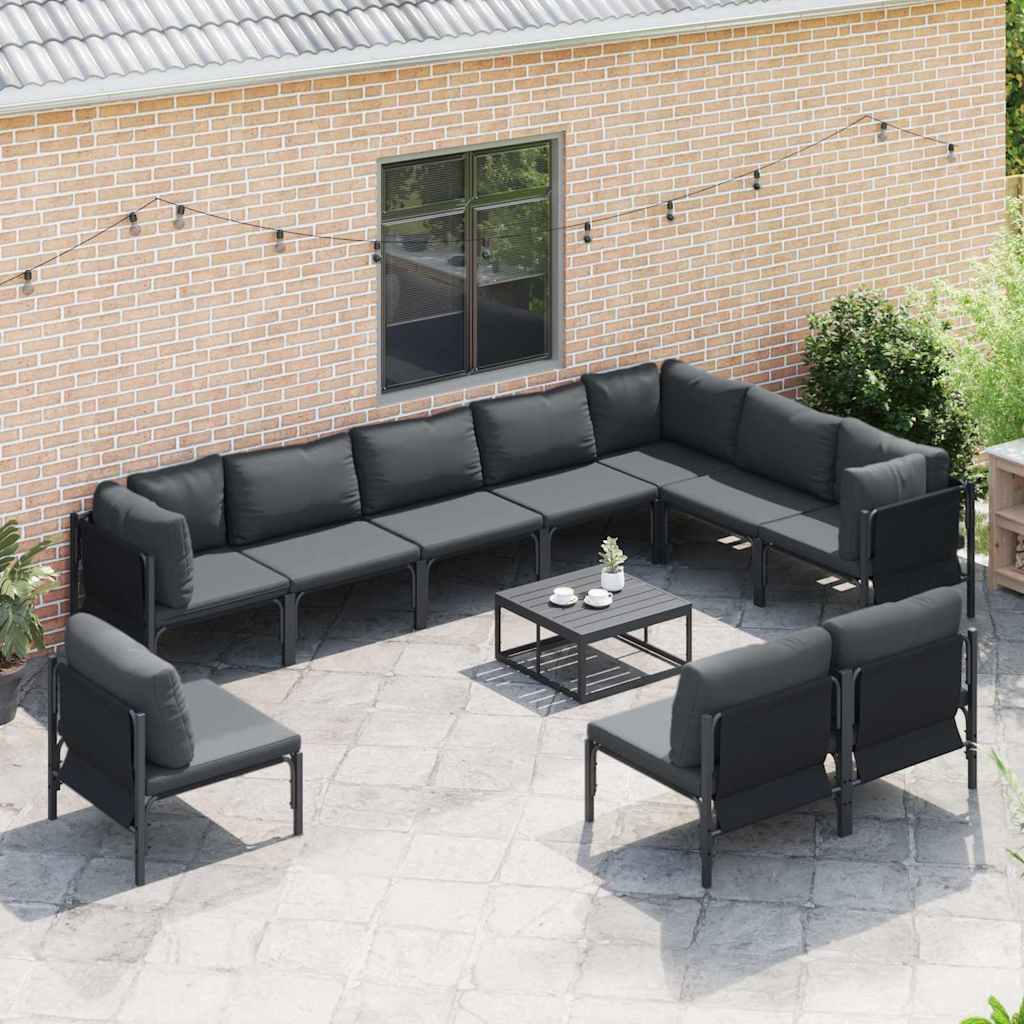 Set Divano da Giardino con cuscino 11 pcs Nero Acciaio | homemem39