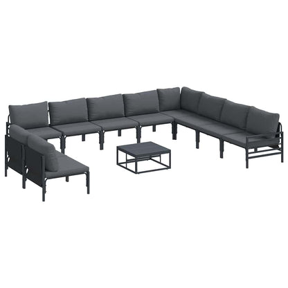Set Divano da Giardino con cuscino 11 pcs Nero Acciaio | homemem39