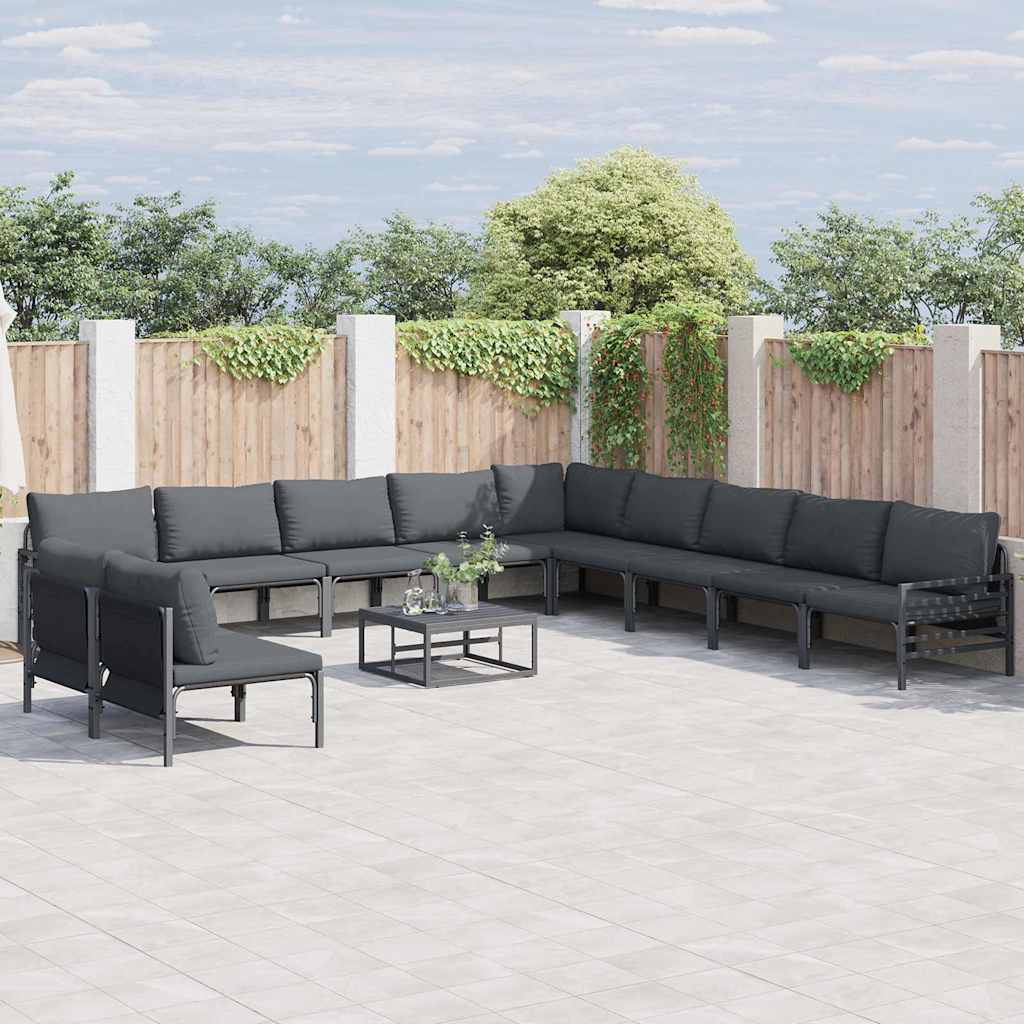 Set Divano da Giardino con cuscino 11 pcs Nero Acciaio | homemem39