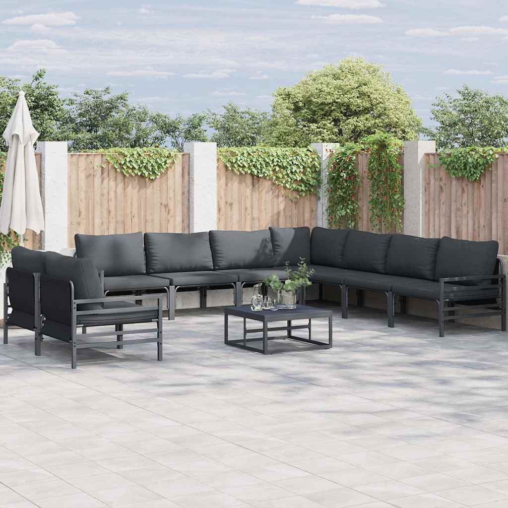 Set Divano da Giardino con cuscino 10 pcs Nero Acciaio