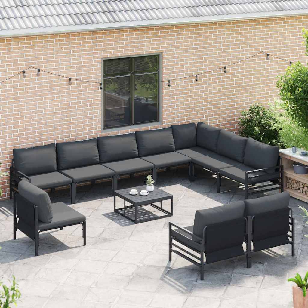 Set Divano da Giardino con cuscino 10 pcs Nero Acciaio | homemem39