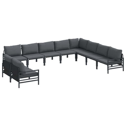 Set Divano da Giardino con cuscino 10 pcs Nero Acciaio | homemem39