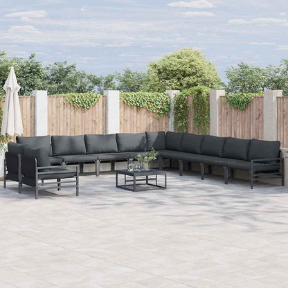 Set Divano da Giardino con cuscino 11 pcs Nero Acciaio
