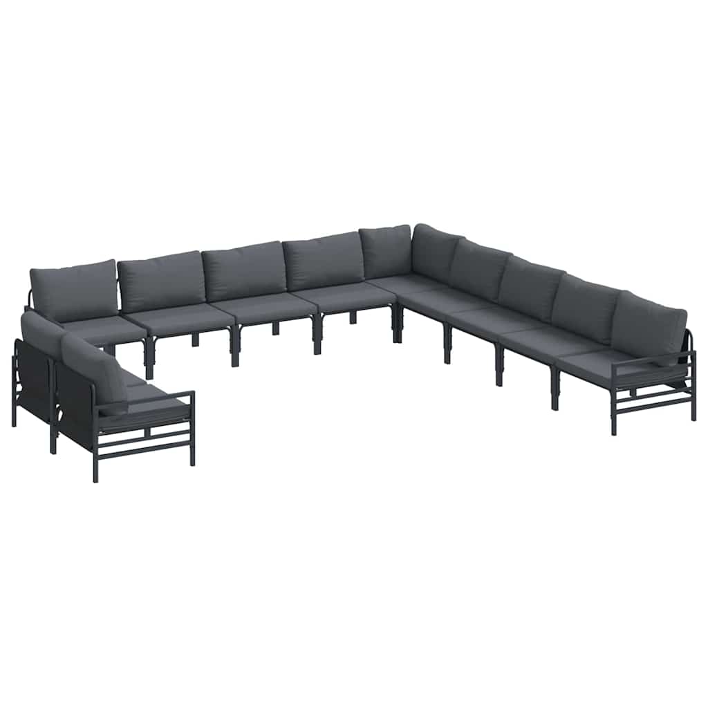 Set Divano da Giardino con cuscino 11 pcs Nero Acciaio