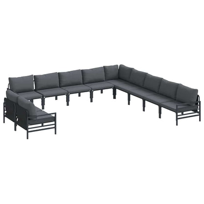 Set Divano da Giardino con cuscino 11 pcs Nero Acciaio