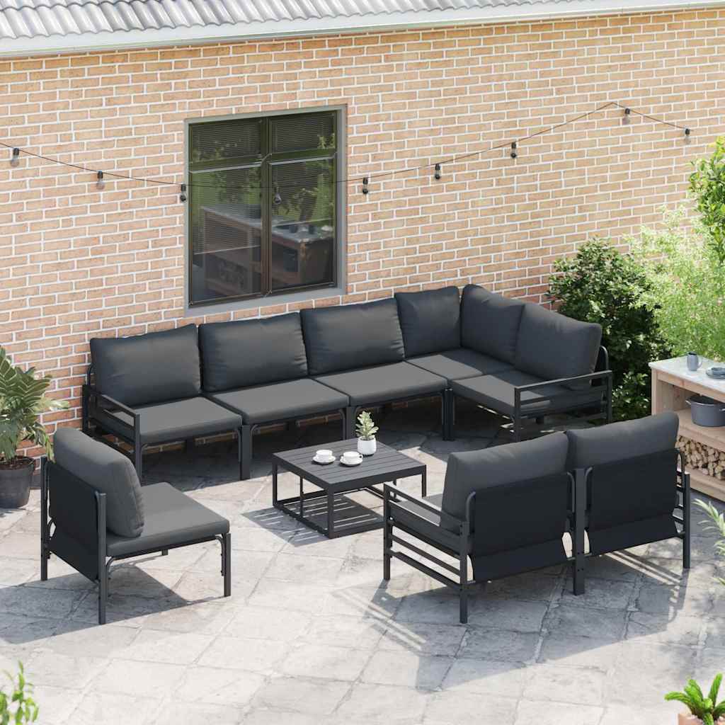 Set Divano da Giardino con cuscino 9 pcs Nero Acciaio | homemem39