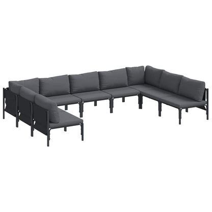 Set Divano da Giardino con cuscino 9 pcs Nero Acciaio | homemem39