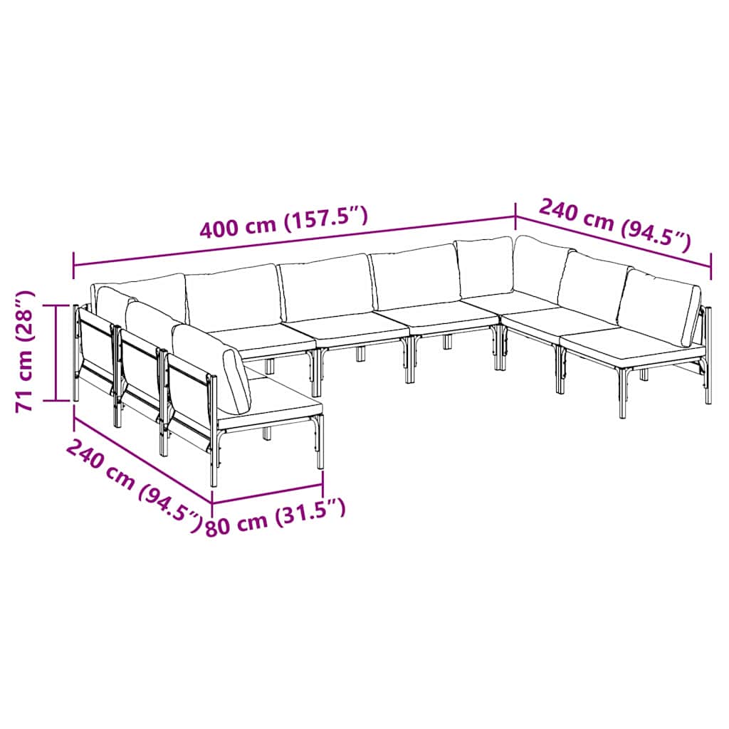 Set Divano da Giardino con cuscino 9 pcs Nero Acciaio | homemem39