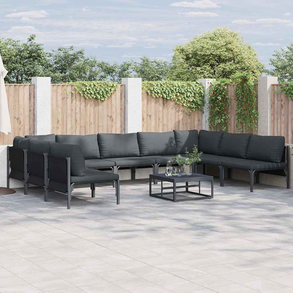 Set Divano da Giardino con cuscino 10 pcs Nero Acciaio