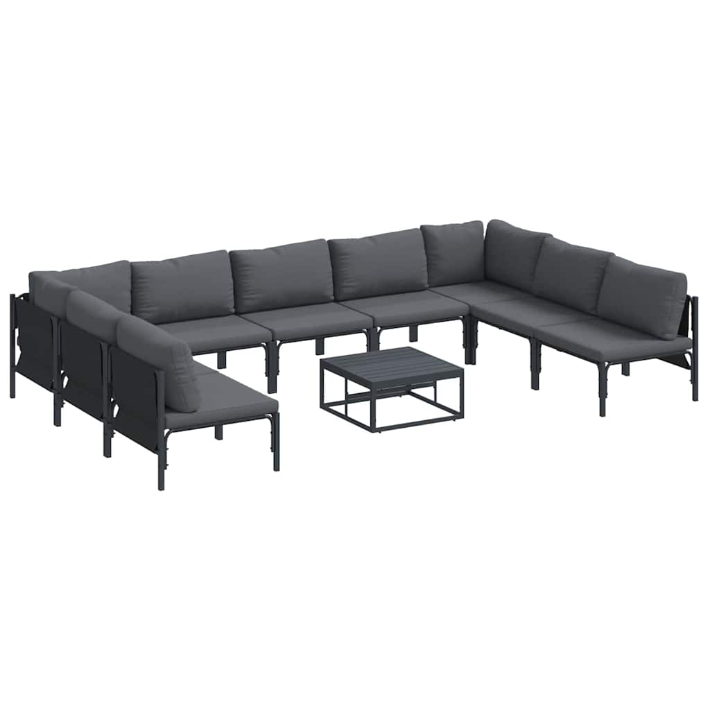 Set Divano da Giardino con cuscino 10 pcs Nero Acciaio | homemem39
