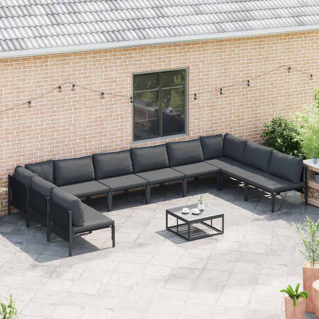 Set Divano da Giardino con cuscino 10 pcs Nero Acciaio | homemem39