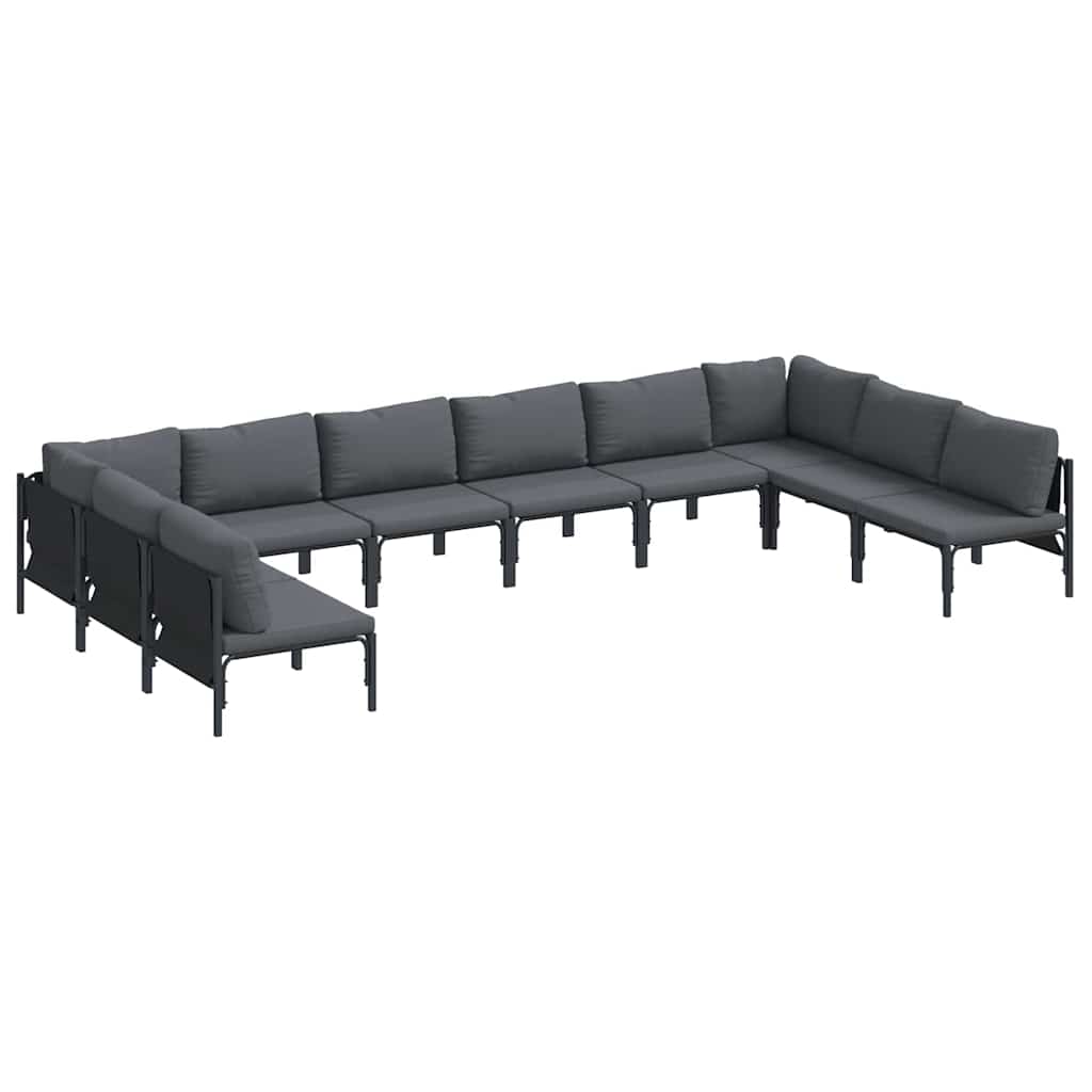 Set Divano da Giardino con cuscino 10 pcs Nero Acciaio | homemem39