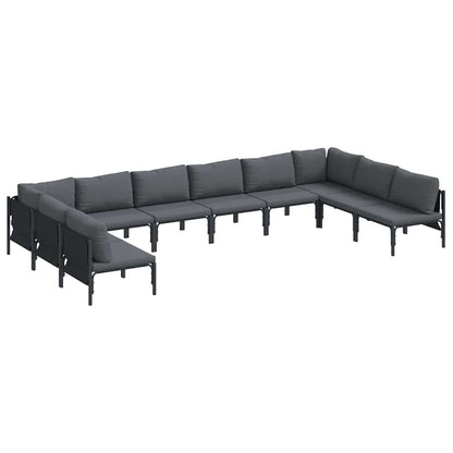 Set Divano da Giardino con cuscino 10 pcs Nero Acciaio | homemem39