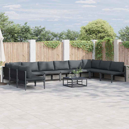 Set Divano da Giardino con cuscino 11 pcs Nero Acciaio | homemem39
