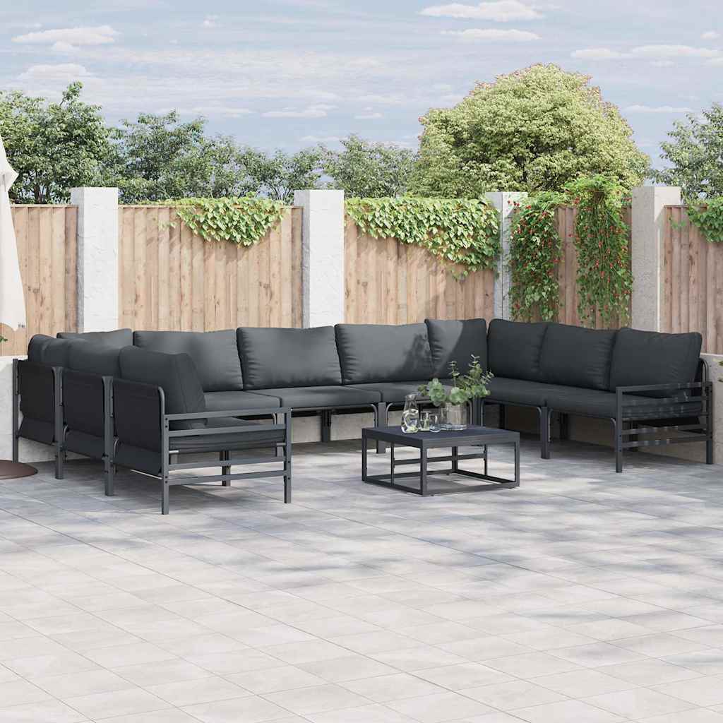 Set Divano da Giardino con cuscino 9 pcs Nero Acciaio | homemem39