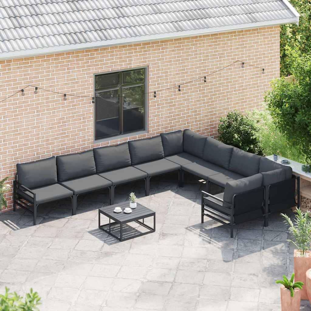 Set Divano da Giardino con cuscino 9 pcs Nero Acciaio | homemem39