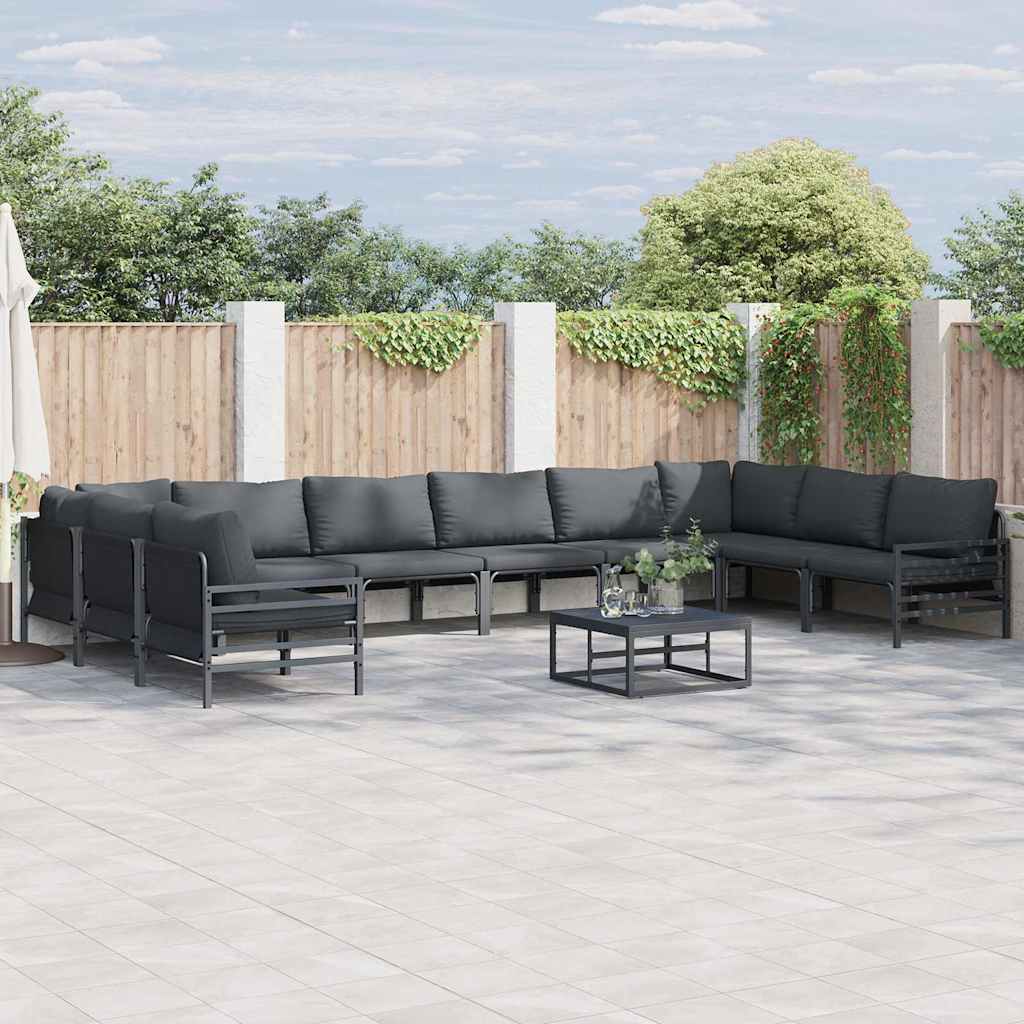 Set Divano da Giardino con cuscino 10 pcs Nero Acciaio | homemem39