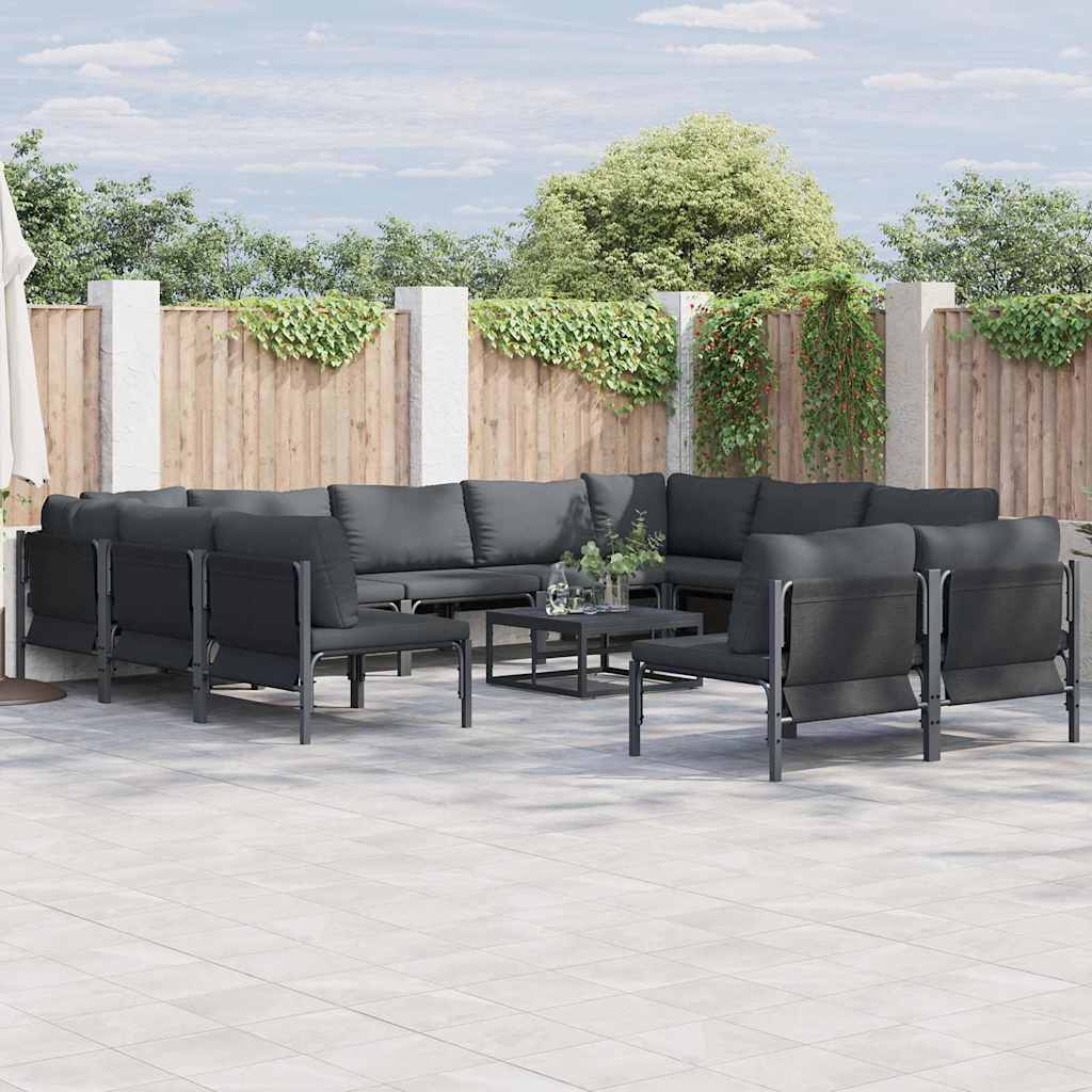 Set Divano da Giardino con cuscino 11 pcs Nero Acciaio | homemem39