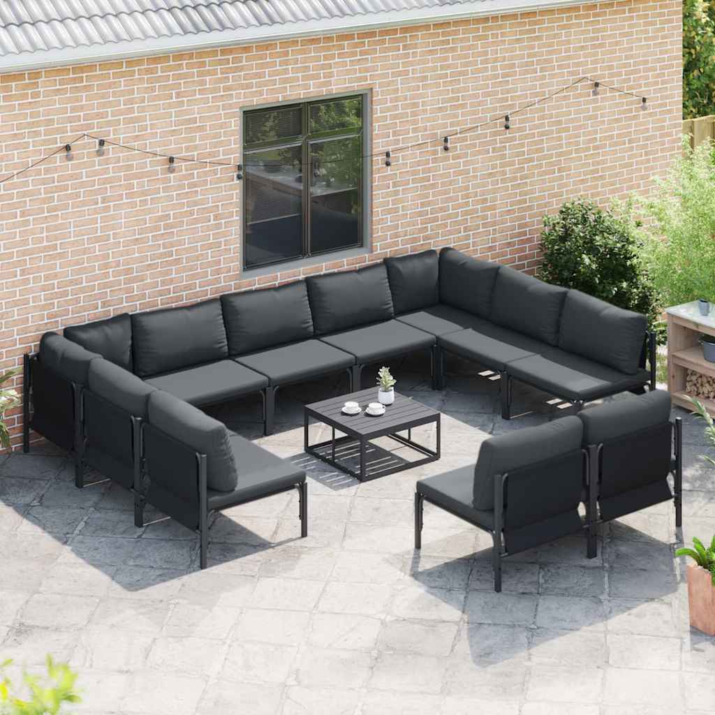 Set Divano da Giardino con cuscino 11 pcs Nero Acciaio | homemem39