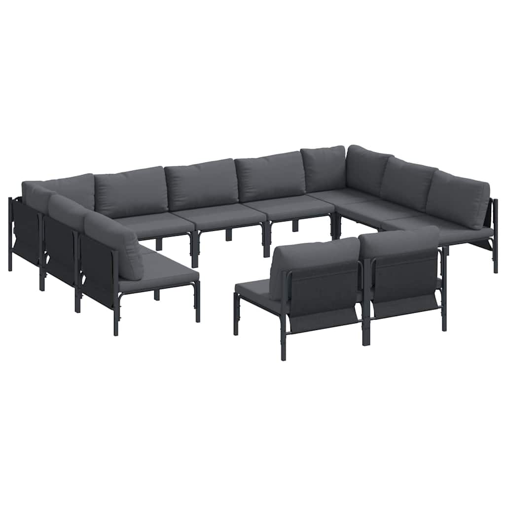 Set Divano da Giardino con cuscino 11 pcs Nero Acciaio | homemem39