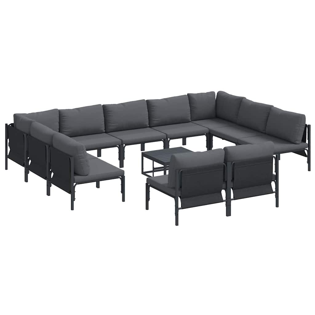 Set Divano da Giardino con cuscino 12 pcs Nero Acciaio | homemem39