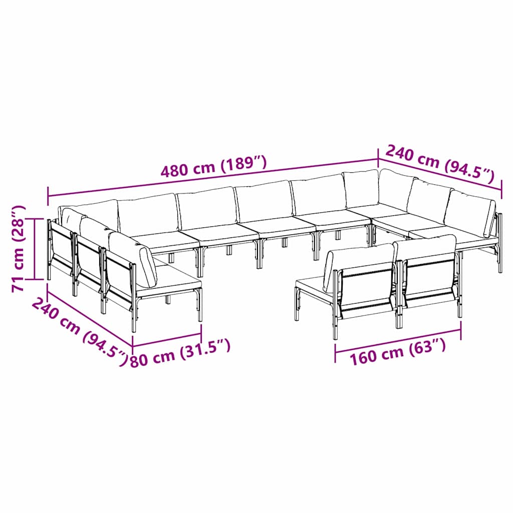 Set Divano da Giardino con cuscino 12 pcs Nero Acciaio | homemem39