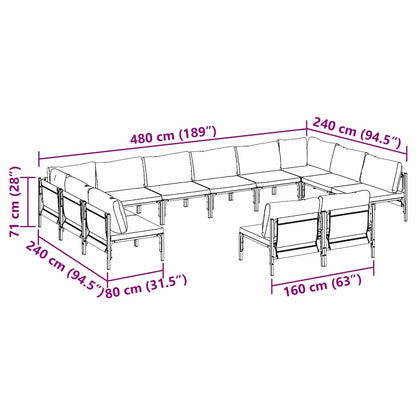 Set Divano da Giardino con cuscino 12 pcs Nero Acciaio | homemem39