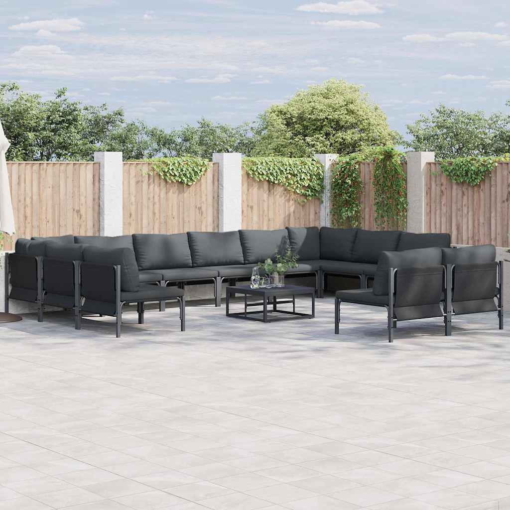 Set Divano da Giardino con cuscino 13 pcs Nero Acciaio | homemem39