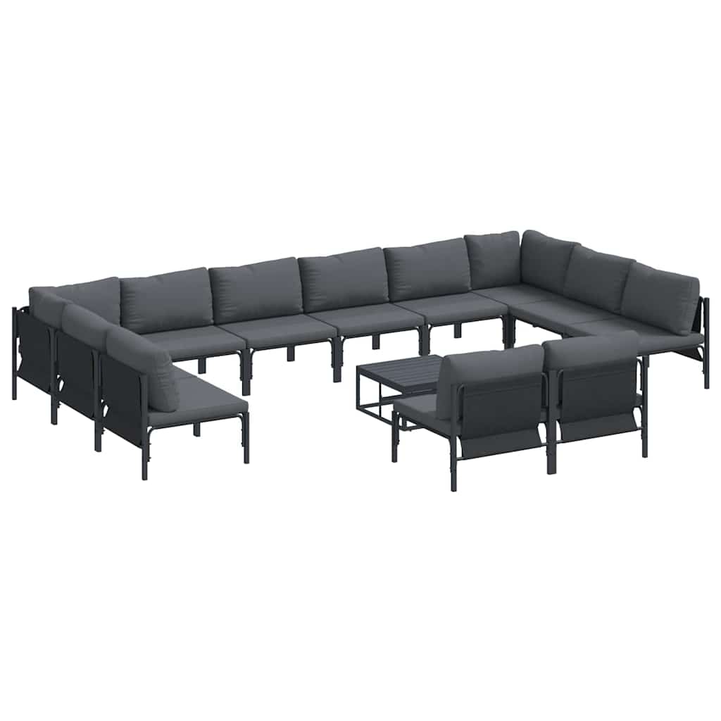 Set Divano da Giardino con cuscino 13 pcs Nero Acciaio | homemem39