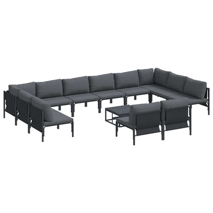 Set Divano da Giardino con cuscino 13 pcs Nero Acciaio | homemem39