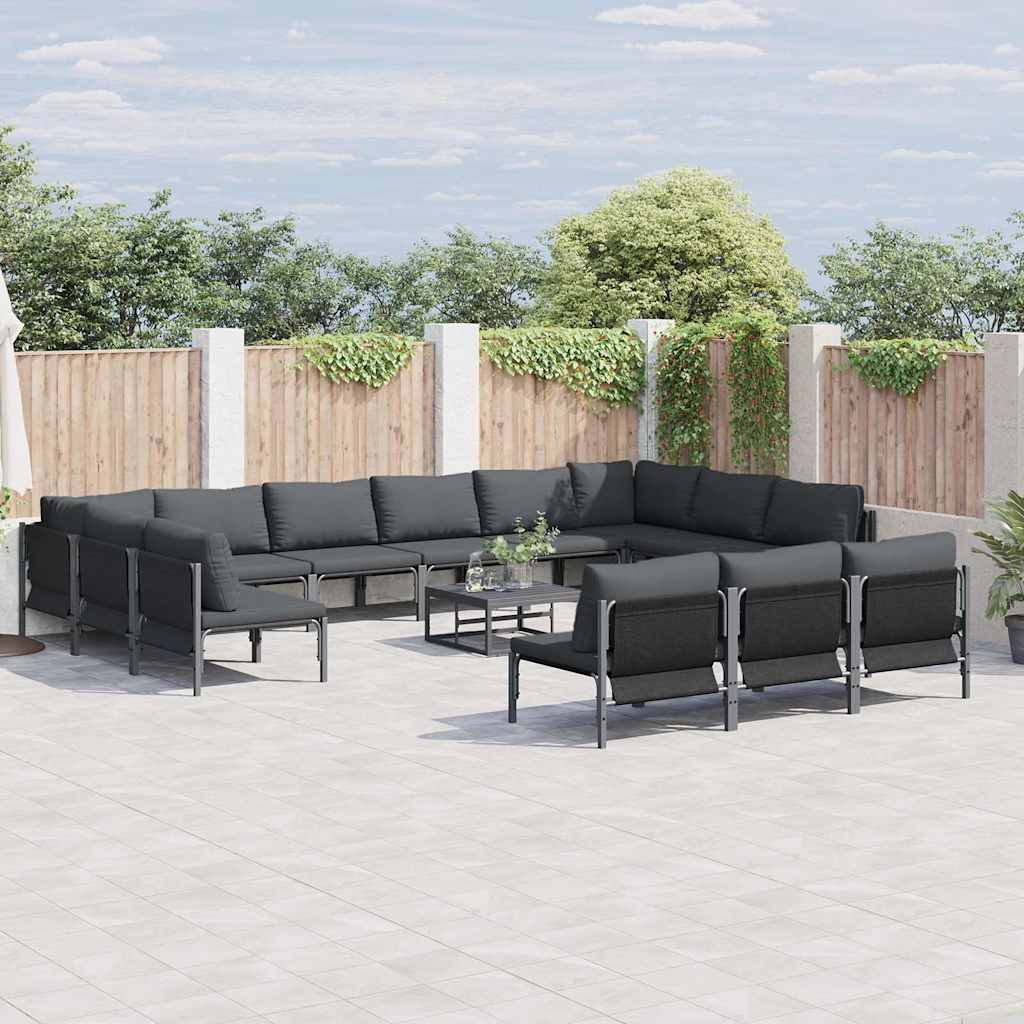 Set Divano da Giardino con cuscino 13 pcs Nero Acciaio | homemem39
