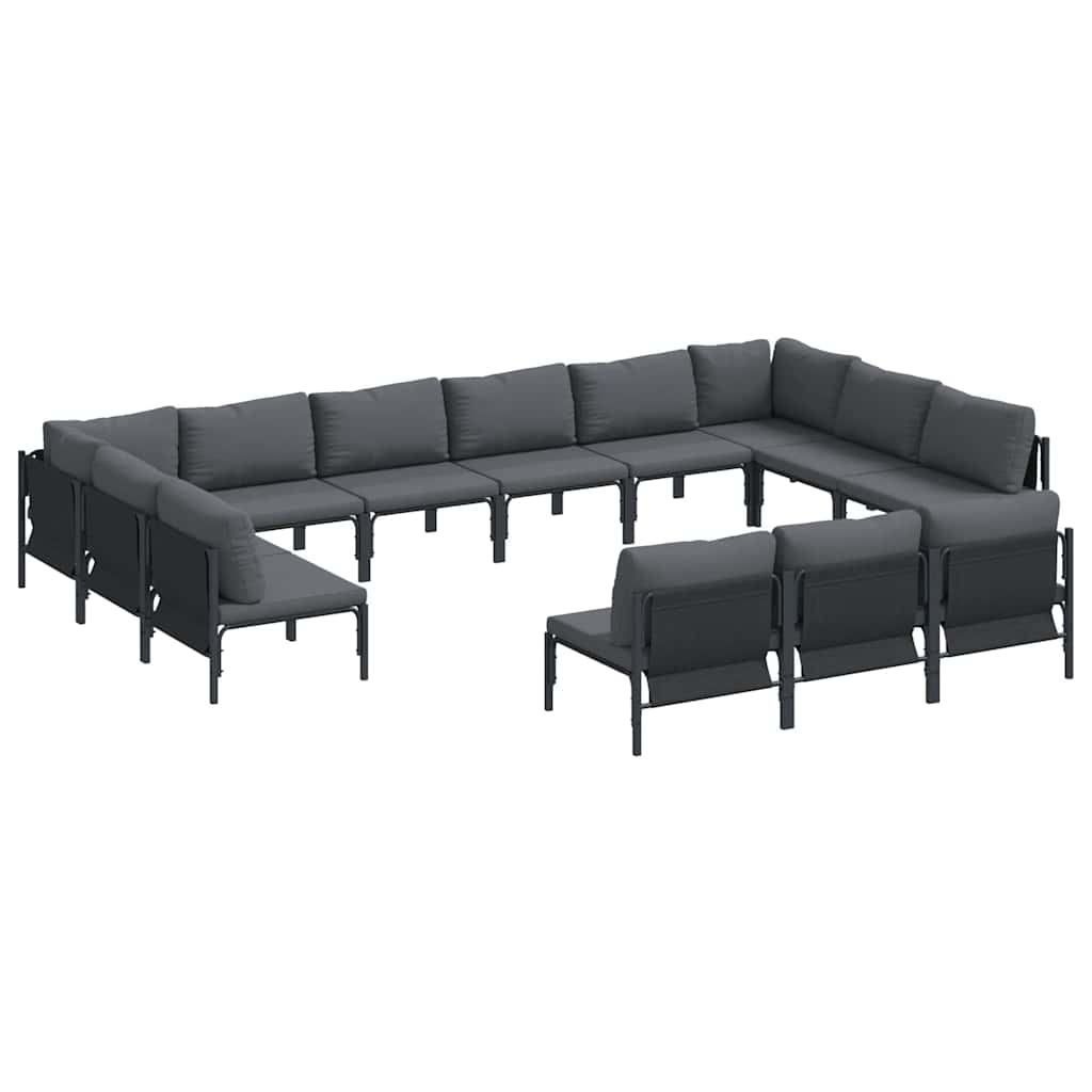 Set Divano da Giardino con cuscino 13 pcs Nero Acciaio | homemem39