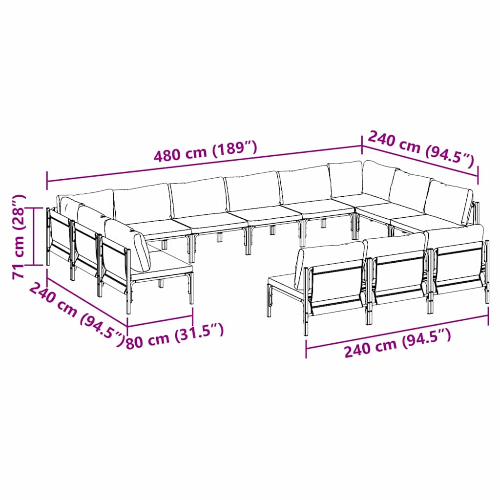 Set Divano da Giardino Antracite Acciaio - homemem39