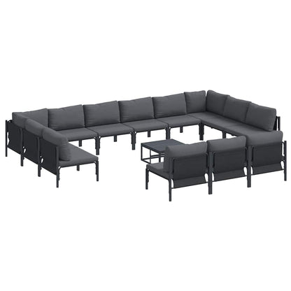 Set Divano da Giardino con cuscino 14 pcs Nero Acciaio | homemem39