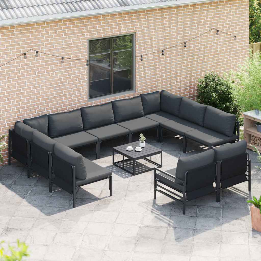 Set Divano da Giardino con cuscino 11 pcs Nero Acciaio | homemem39